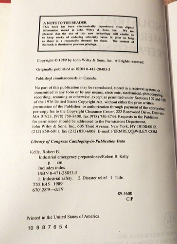Industrial Emergency Preparedness Kelly, Robert B. Hardcover Edition - Picture 2 of 5
