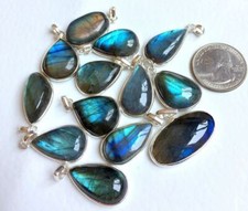 Flash Labradorite Gemstone 925 Sterling Silver Plated Handmade Bezel Pendant Lot