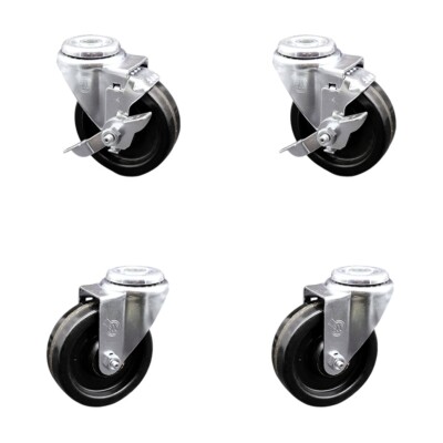4 Inch Phenolic Wheel Swivel Bolt Hole Caster Set with 2 Brake Service Caster