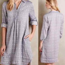 Anthropologie Isabella Sinclair Trovata Chambray Dress Size XS Polka Dot Blue
