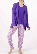 MUK LUKS Cloud Knit  Slub Knit 3-Piece Set-Purple/Medallion-Tall Large-A397459