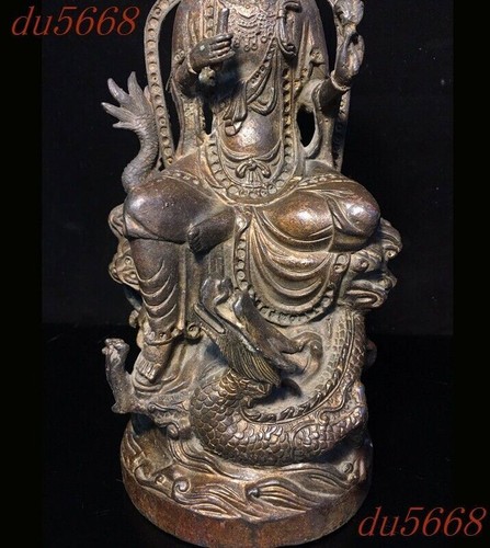 11.2"Tibetan Buddhism temple bronze Gilt dragon loong Kwan-Yin GuanYin statue - Picture 8 of 9