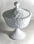 Fenton Milk Glass Silver Crest With Spanish Lace Footed Candy Box With Lid