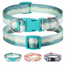 Colorful Dog Collar Durable Nylon Adjustable for Small Medium Dogs w/ 2 D-Rings