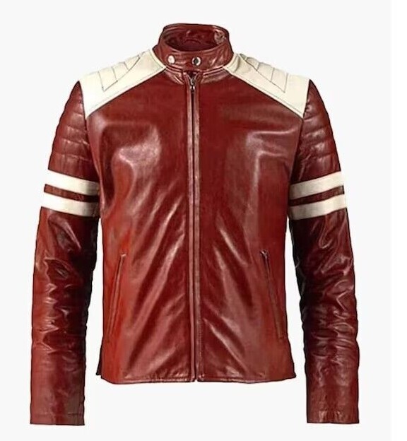Brad Pitt Fight Club Tyler Durden Mayhem Red Real Leather Jacket