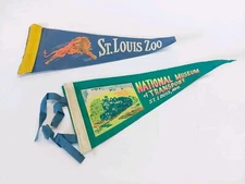 Vintage St. Louis Zoo & Transit Museum Train Lion Mini Pennants Flags Patch 11"