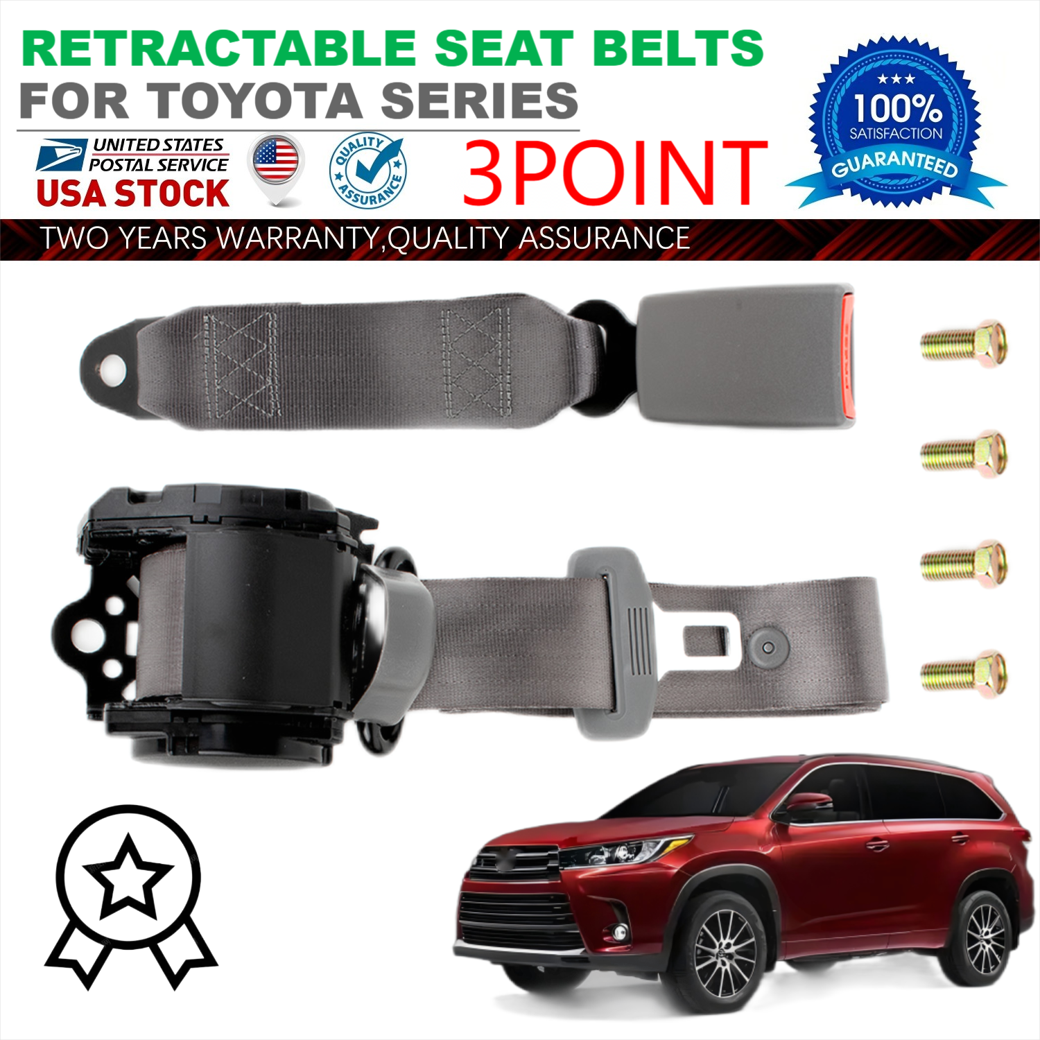 Emergency locking function 3 Point Seat Belt Set Adjustable For Toyota Sienna US