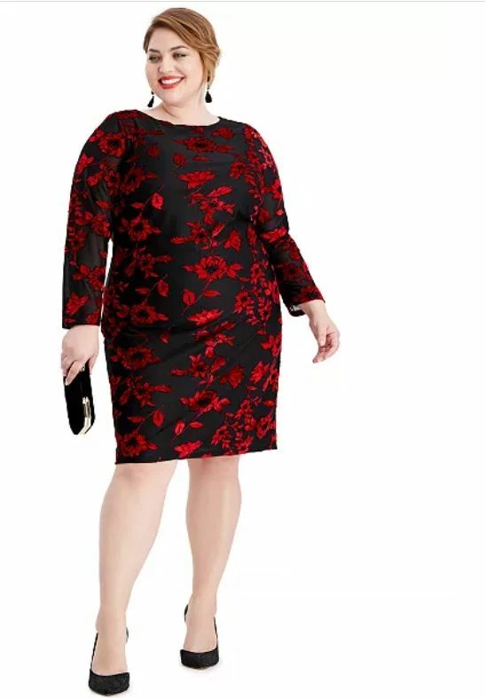 Jessica Howard Plus Size Embellished Floral Burnout Dress Black/Red Size:16W  689886504583 | eBay