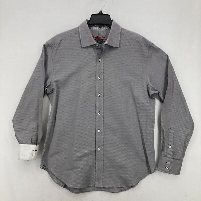 Robert Graham Button Up Dress Shirt Mens XL Gray Micro Check Paisley Flip Cuff