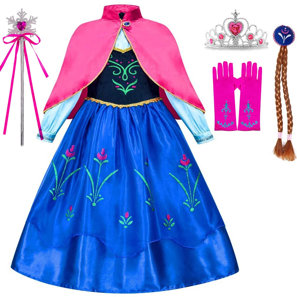 Girls Frozen Anna Fancy Dress Costume Cape Princess Party Birthday Kid Halloween - Image 4 of 4