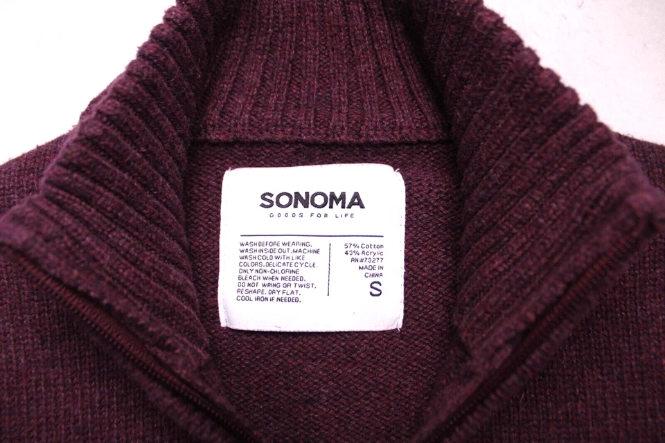 SUÉTER SONOMA 1/4 CREMALLERA Hombre Talla S Borgoña Morado Mezcla Algodón Manga Larga Foto 3 de 4