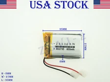 3.7V 800mAh 802735 Lithium Polymer LiPo Rechargeable Battery (USA STOCK)
