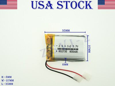 3.7V 800mAh 802735 Lithium Polymer LiPo Rechargeable Battery (USA STOCK)