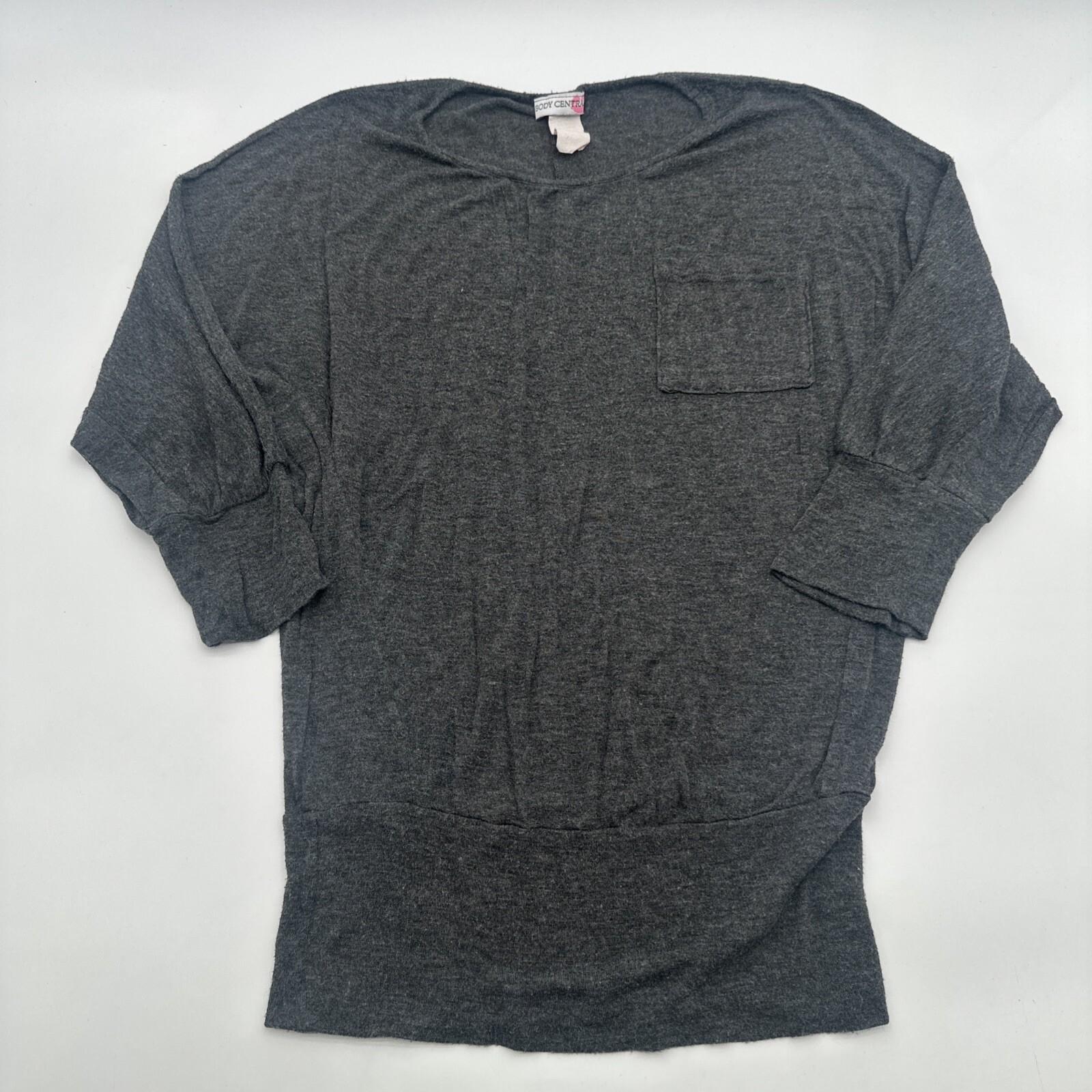 Body Central T-Shirt 3/4 Sleeve Wonen S Gray Solid Pocket USA …#19484