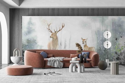 3D Winter Forest Animal Elk Wall Murals Wallpaper Murals Wall Sticker