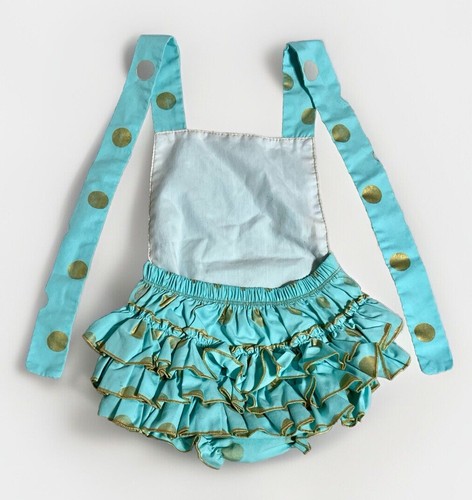 Think Pink Bows Baby Girl Aqua Green & Gold Polka Dots Romper Sz 12 Mo. (57) - Picture 4 of 5