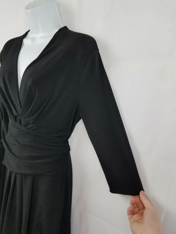 Antonio Melani Draped Ruched Blouson Shift Dress Slinky Surplice Black Sz M Med - Image 3 of 4