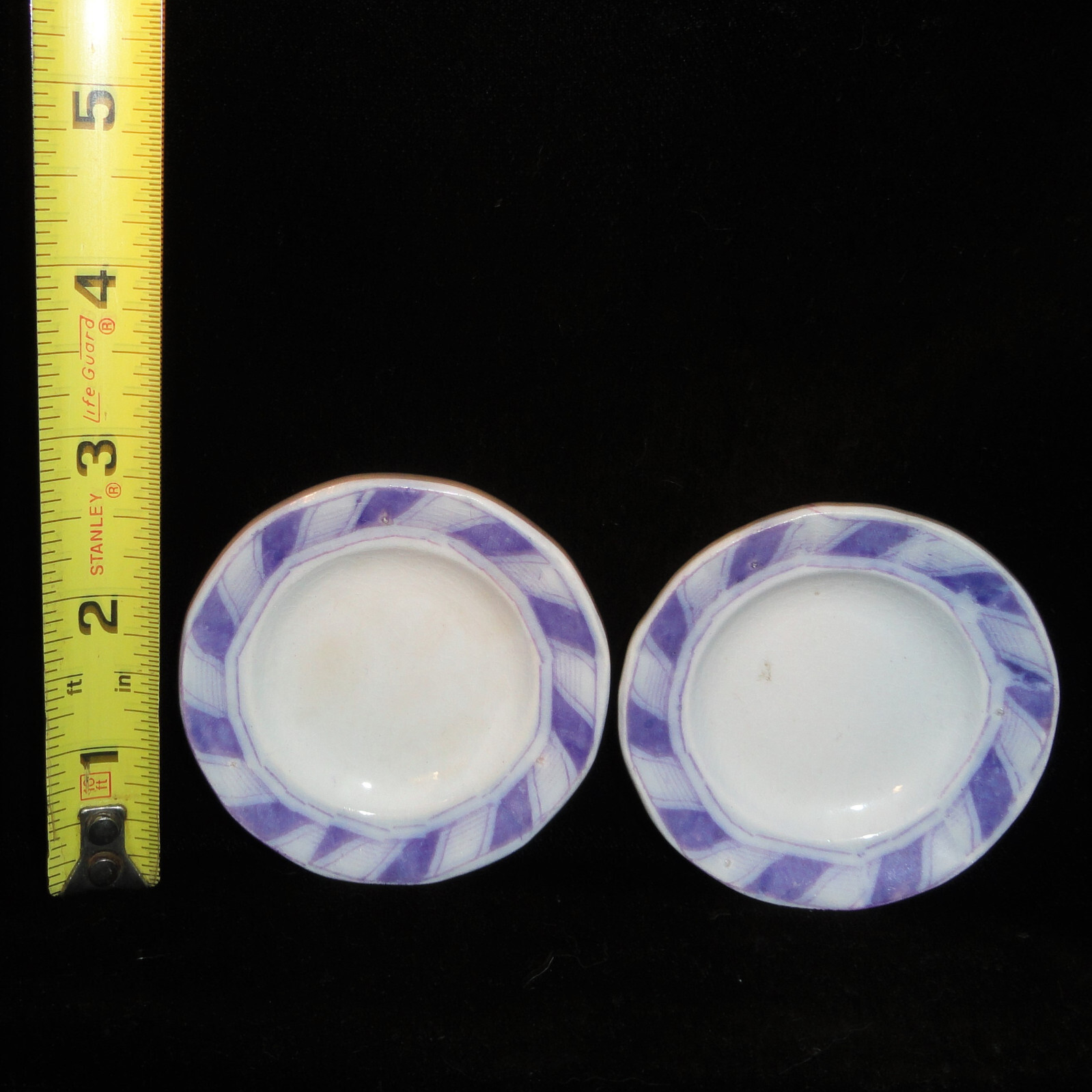 Set of 7 Staffordshire Childs Toy Dinner Set Plates Purple Ironstone STRIPE 1820
