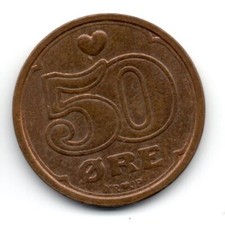 Danemark 1990, Couronne de Christian V (1646-1699) au centre, 50 ØRE 1