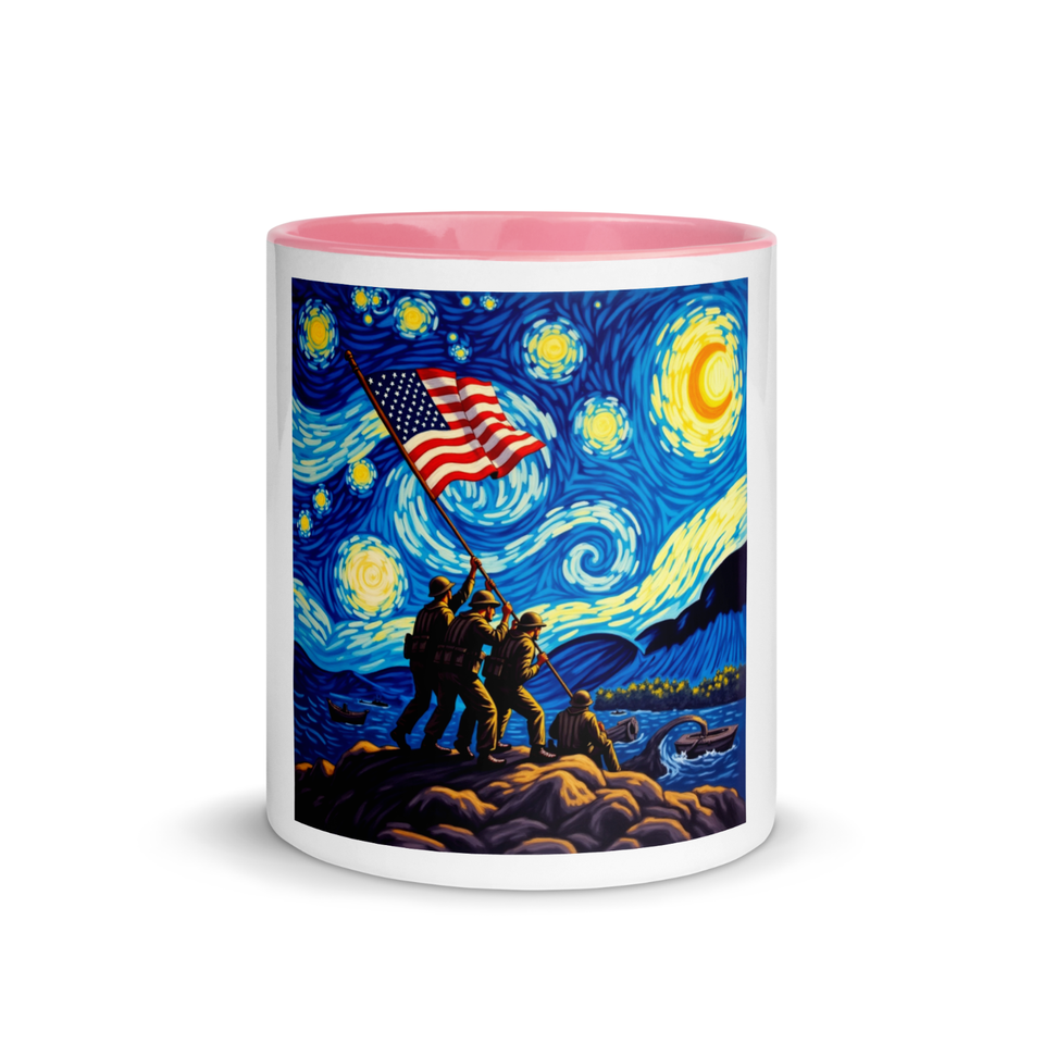 Raising the Flag on Iwo Jima with Van Gogh Starry Night Mug with Color ...