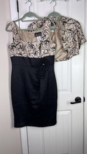 ALEX EVENINGS 2 Piece Gold Black Floral Formal Coat Sleeveless Dress Size 12