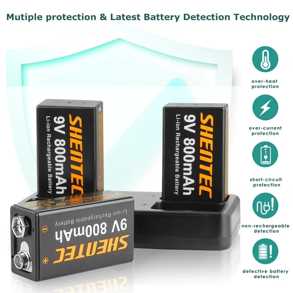 9 Volt Block Lthium Wiederaufladbare Akku Li-ion Batterie / 4 Slot 9V Ladegerät - Bild 2 von 4