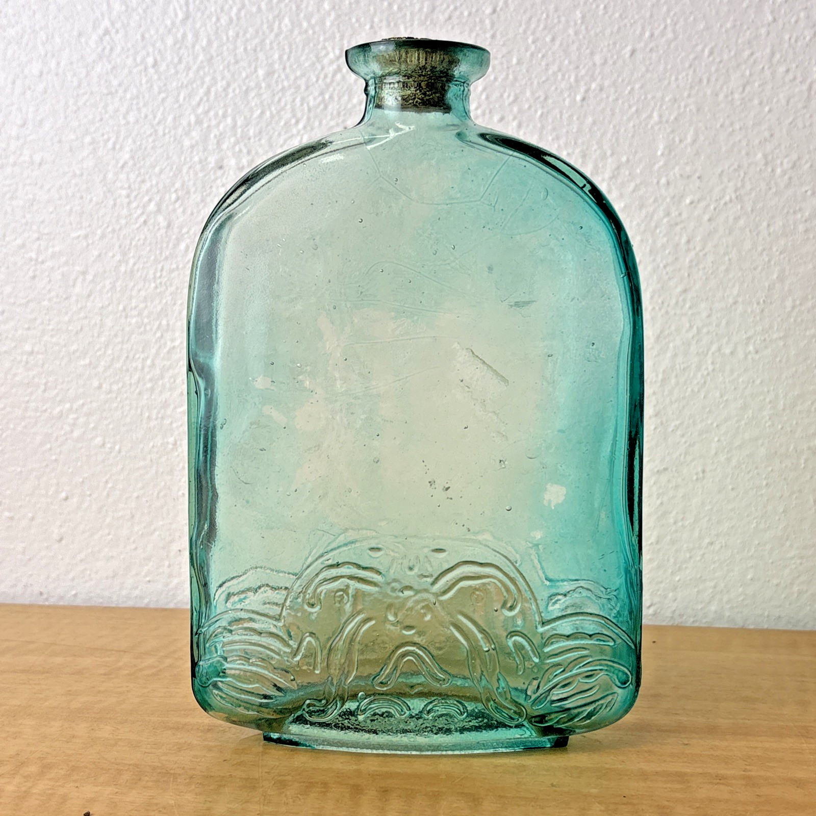 Recycled Glass Green Glass Bottle Floral Embossed Design wit