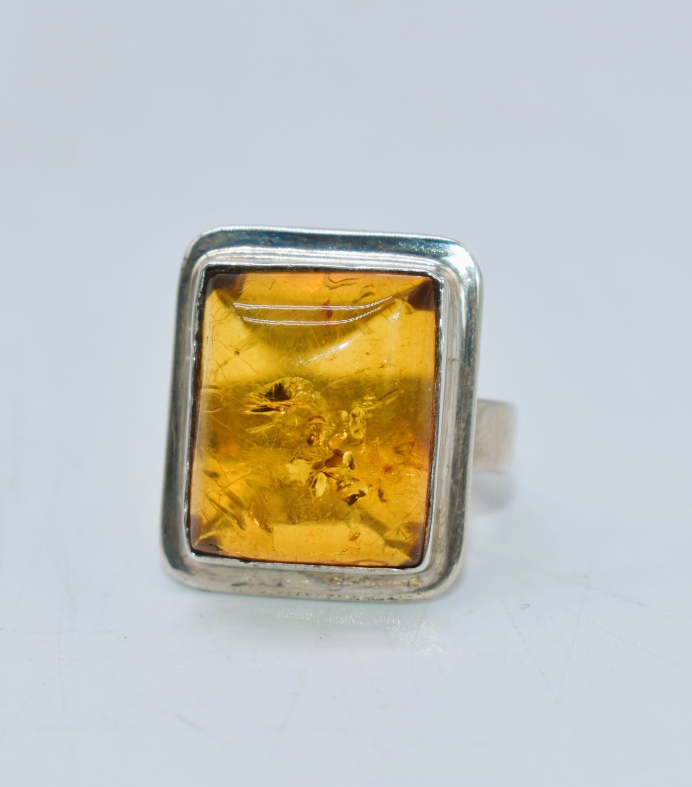 Cognac Amber Sterling Silver Rectangular Ring Siz… - image 1