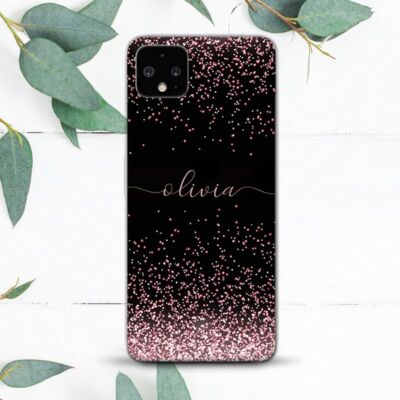 Custom Name Rose Gold Glitter Sequin Case For Google Pixel 2 3 4 4a 5 6 7 8 XL