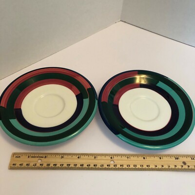 Vintage 2 Crate and Barrel Coffee Cup Saucers Nice pattern Made in Italy