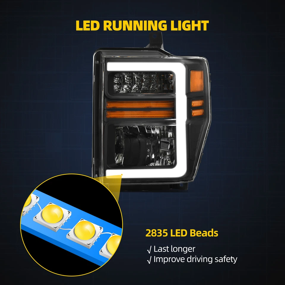 Black Headlights For 2008-2010 Ford F250 F350 F450 Super Duty w/ LED Sequential - Image 3 of 4