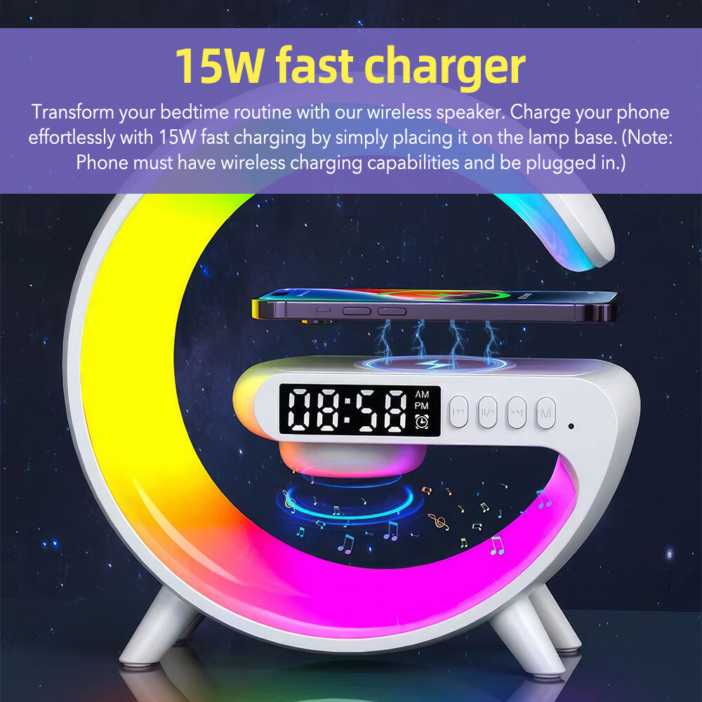 LED Lamp Smart Bluetooth Speaker Wireless Phone Charger Alarm Clock