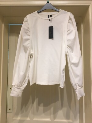 VERA MODA:FAB OFF WHITE COTTON CASUAL TOP - SUPER SLEEVES UK 10 BNWT rrp £24