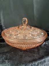 Vintage Indiana Glass Windsor Pattern Pink Depression Glass Candy Dish with Lid