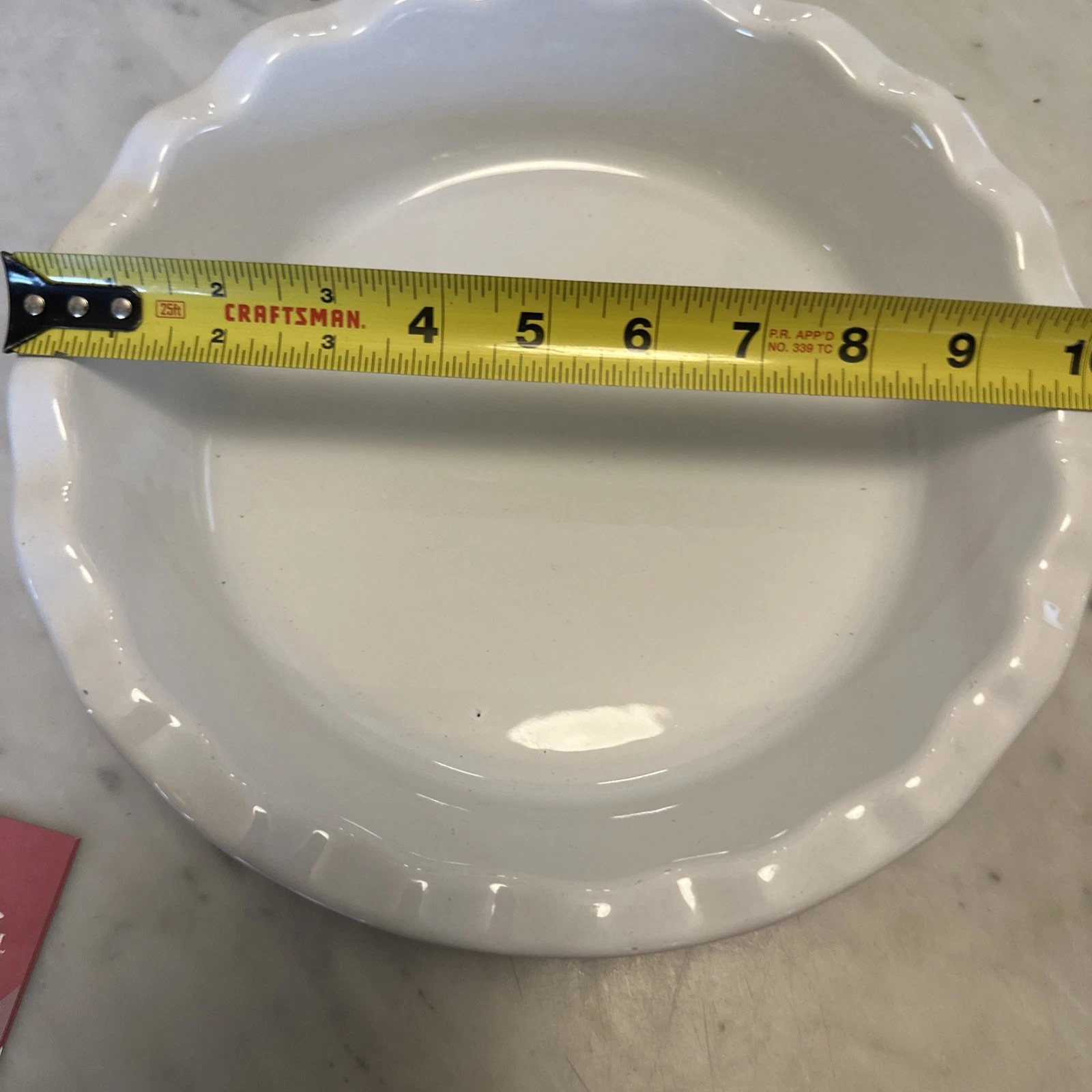 Emile Henry France 10” Pie Plate Baking Dish White Scalloped Edge