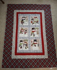 Homemade Flannel Red Snowmen Large Throw/ Lap Quilt