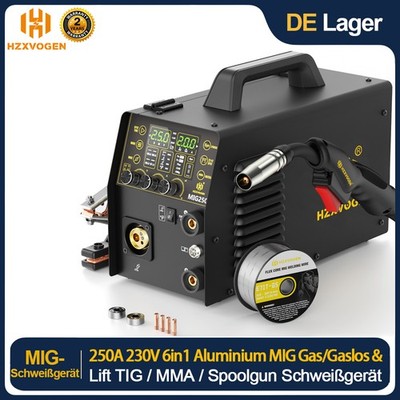 6in1 Aluminium Schweißgerät 250A Puls MIG gas/gaslos Lift-WIG MMA Spot Puls LED