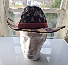 Red White Blue Vintage Looking Patriotic Unisex Straw Cowboy Hat