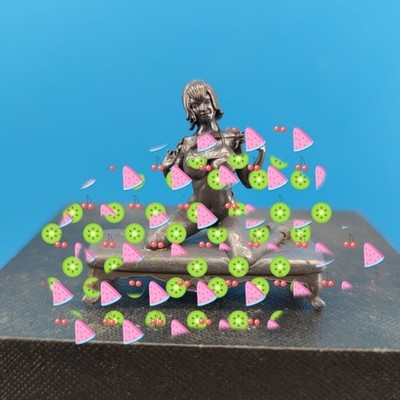 48mm Black Brass Sexy Short Hair Girl Statue Kneeling Beauty Model Table Decor