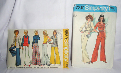 2 Simplicity Patterns ~ 12 ~ 1970 s Womens  Bell Bottoms Top Jacket ~ Jumpsuit