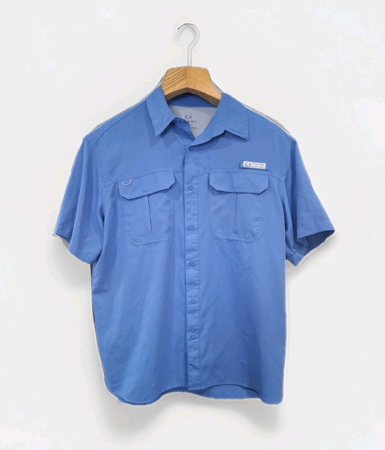 Realtree Mens L Lapis Blue Vented Cape Back Short Sleeve Fishing Guide Shirt