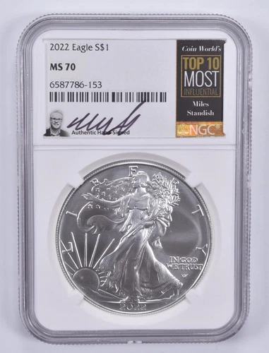 2022 American Silver Eagle MS70 NGC Signed Miles Standish *5153