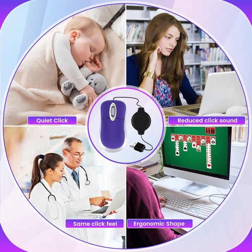 3X( USB Wired Mouse Retractable Tiny Small Mouse 1600 DPI Optical Compact6767 - Picture 4 of 6