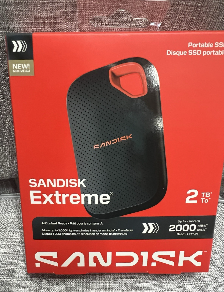 SanDisk Extreme Portable 2TB External USB-C NVMe SSD Black 2000MBs
