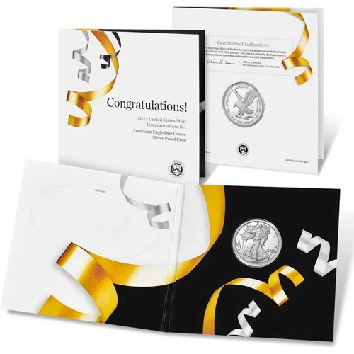 2022-W $1 1-oz Proof American Silver Eagle Congratulations Set w/ Box, OGP