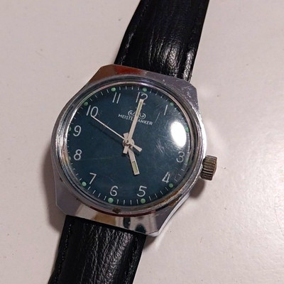 Meister Anker Armbanduhr Handaufzug Edelstahl silber Lederband schwarz