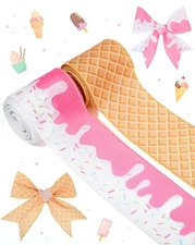 2 Rolls Ice Cream Cone Wired Edge Ribbon Summer Ribbons Pink Sprinkles Craft ...