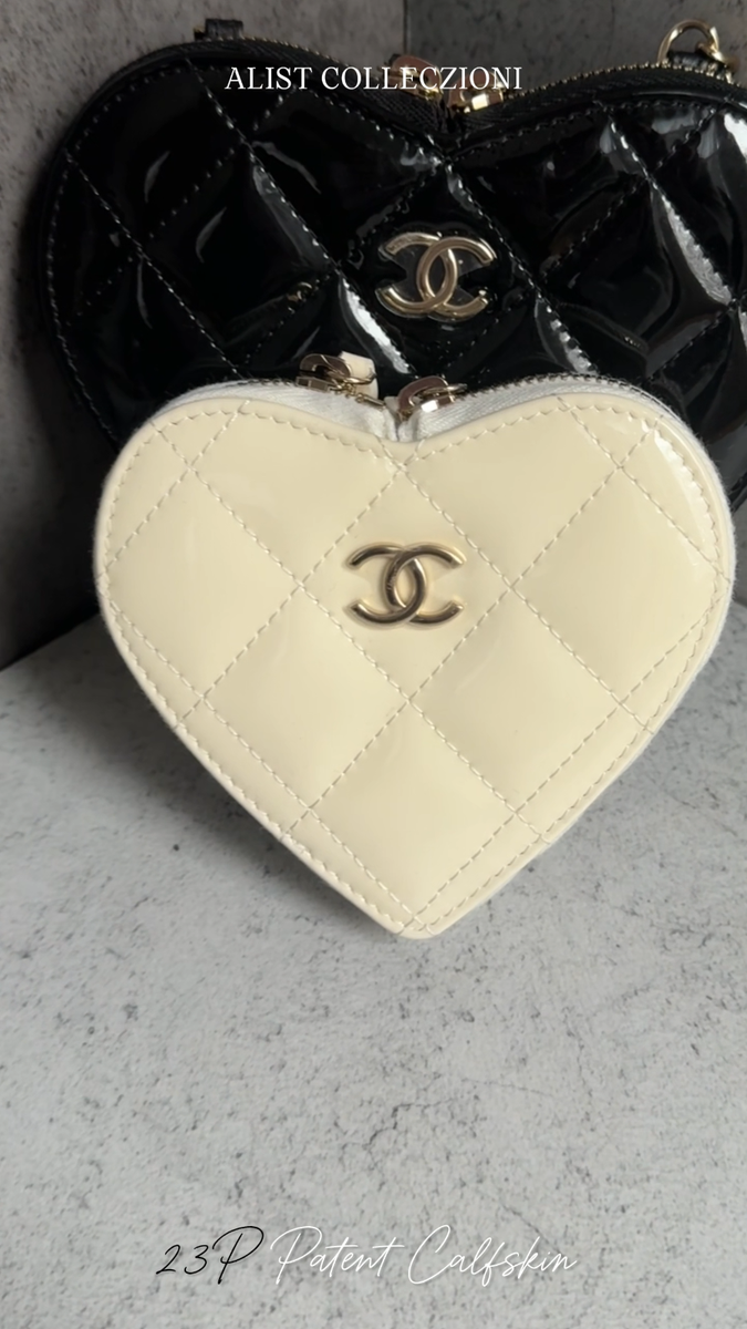 本物⭕️シャネル⭕️ 23P ココマーク ハート バレッタ ゴールド 箱付プレゼント CHANEL 23P Patent Calfskin Quilted CC Heart Clutch Gold HW Limited