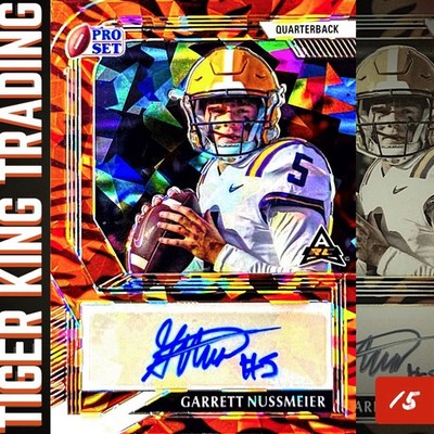 2022 Leaf Garrett Nussmeier Tiger Stripe Prizm Cracked Ice Auto /5 Inscribed #5