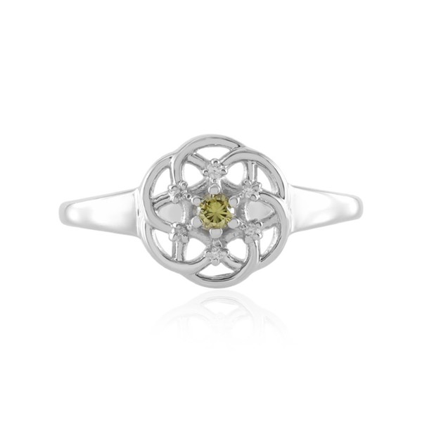 Cavill Damen Ring 0,085Ct SI1 Diamant Silber 925 Platiniert Blumen- Echtschmuck-image
